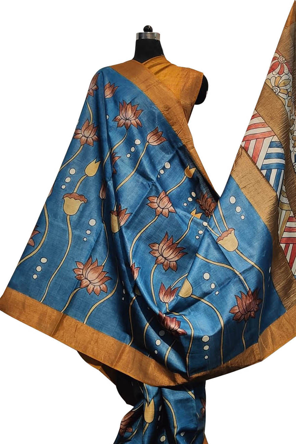 Kanchipuram Silk Kalamkari Blue Saree | Kankatala