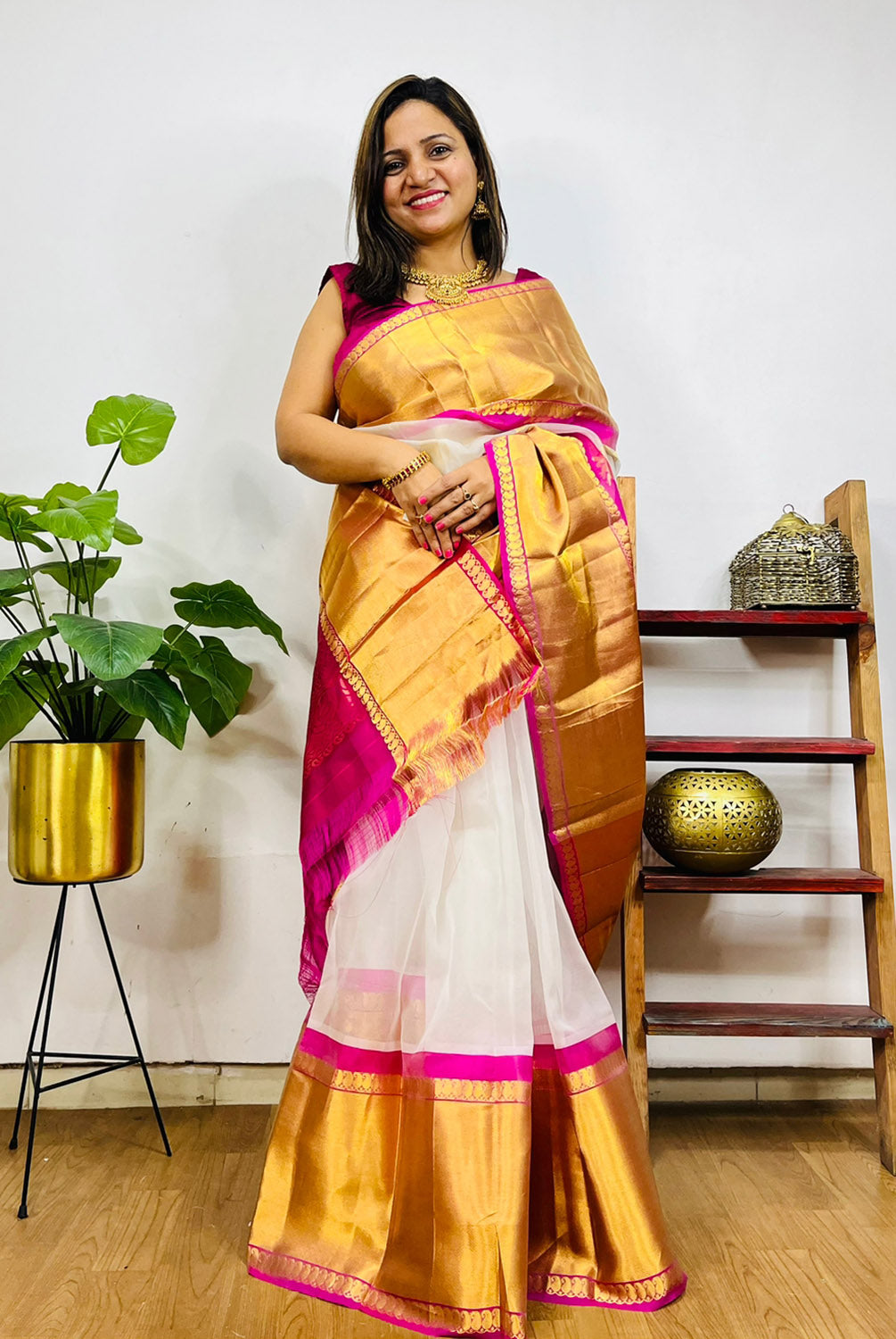 Reeta Fashion Designer White Pink Art Silk Printed Sarees with Unstitched  Blouse | Reeta Fashion