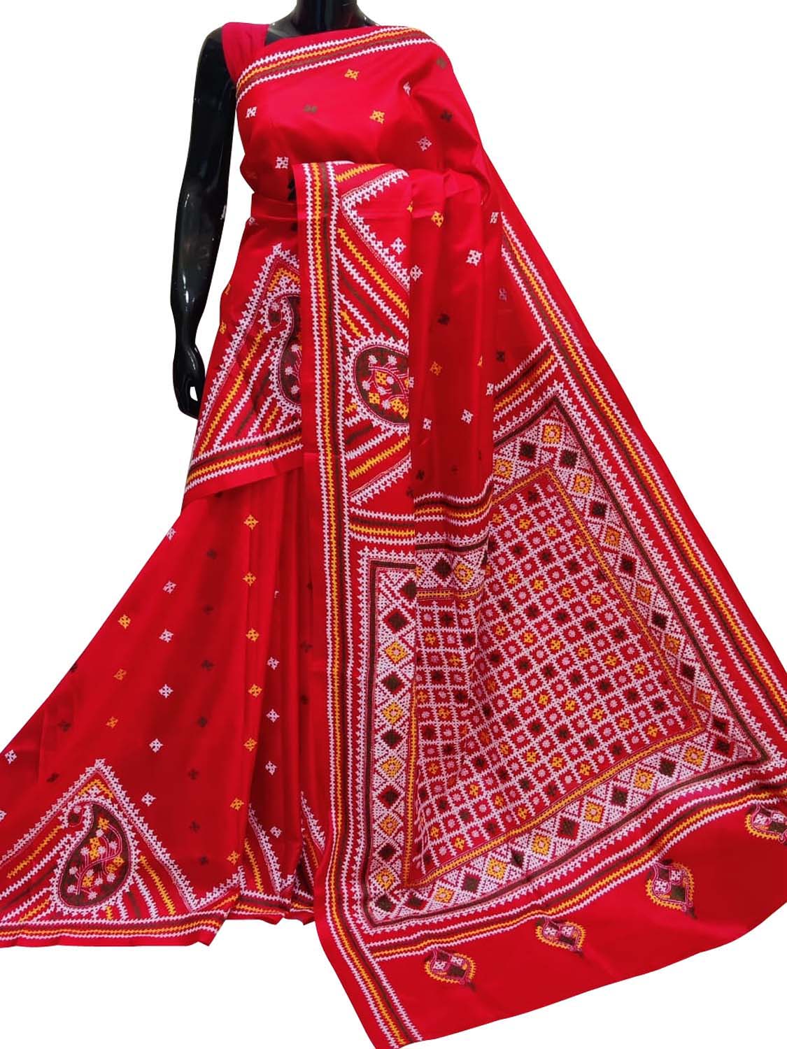 Gujarati Stitch Silk Blend Saree - Elegant and Vibrant – banglarsare