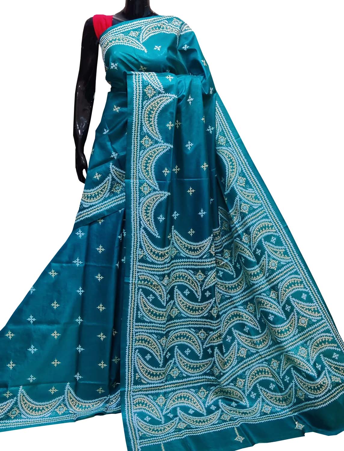 PS1K3BS123103004 Blue Gujarati Kantha Hand Embroidered Pure Bangalore Silk Saree 1