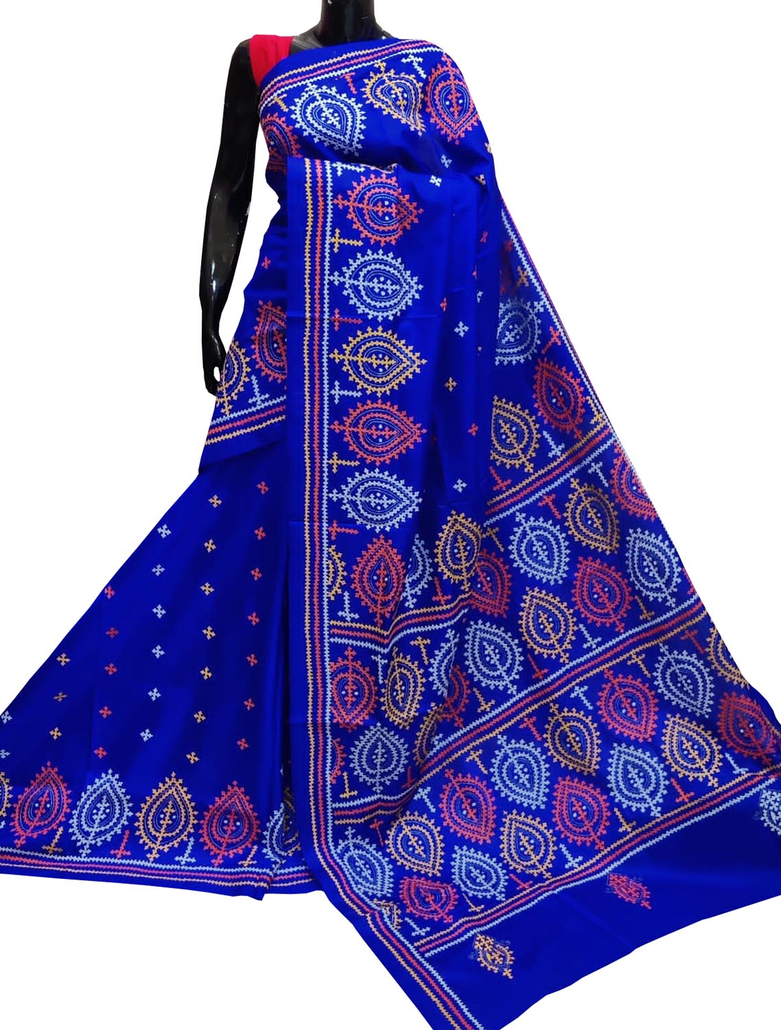 Blue Gujrati Stitch work Saree on Bangalore Silk - Rapurnas