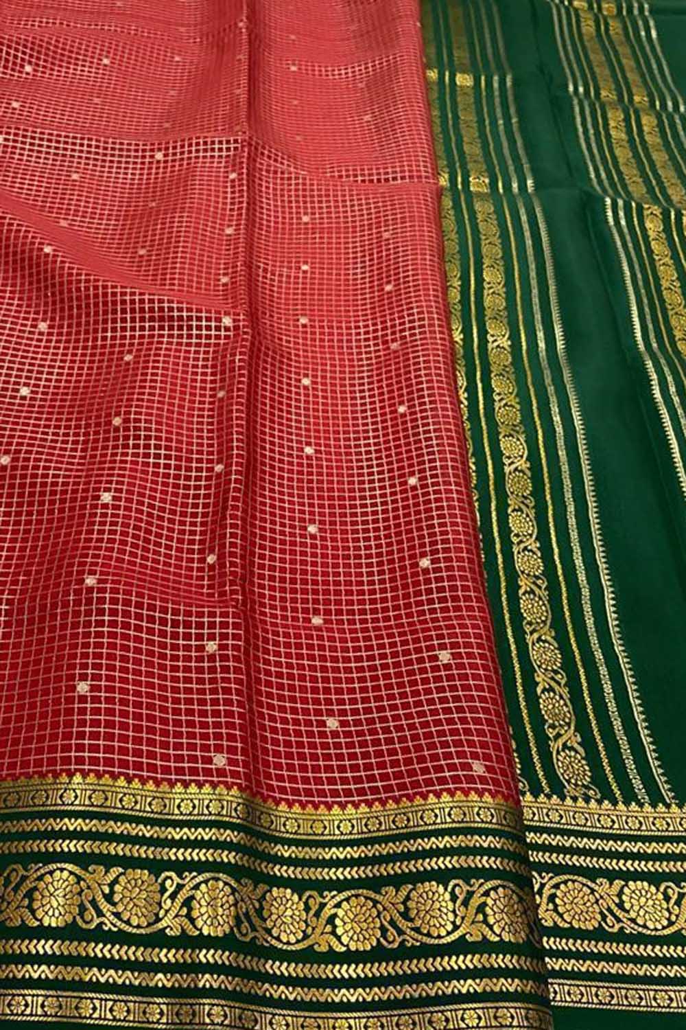 White And Red Checks With Woven Border Cotton Silk Saree