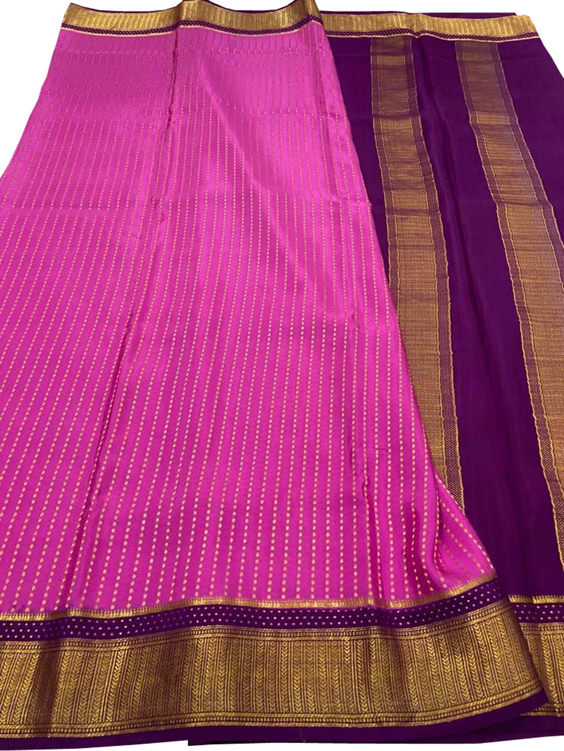 Mysore crepe silk saree in cream with fine zari checks all over the bo