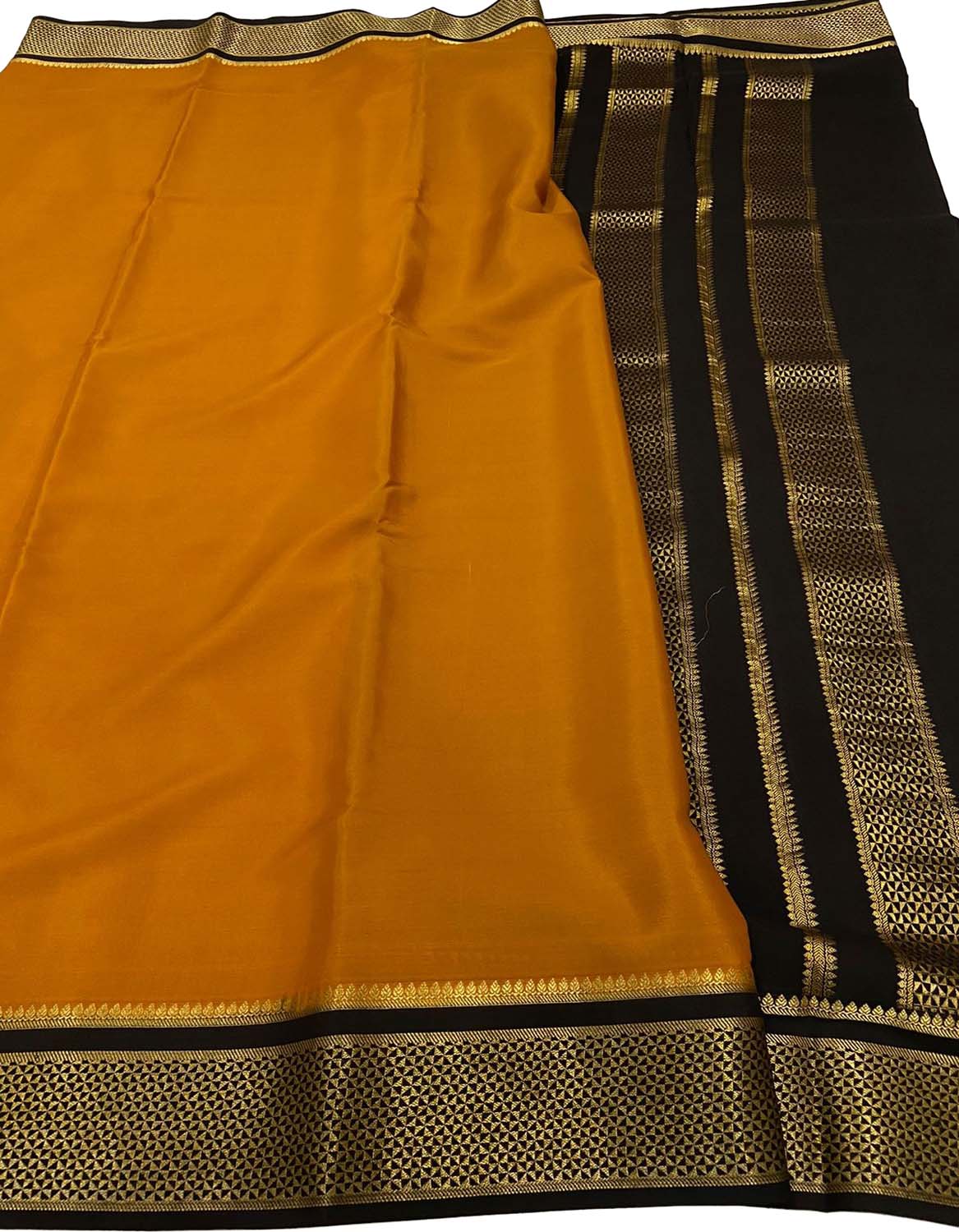 Assam Shibori Silk Saree - Yellow/Black Print - AbAlDo's