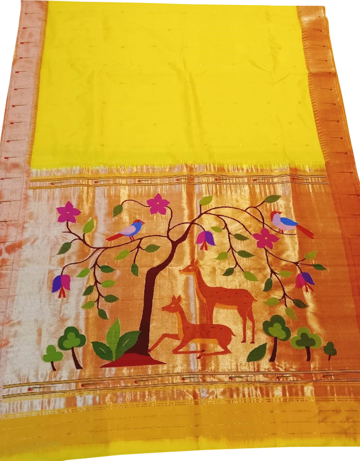 Pineapple Yellow Paithani Silk Saree with Zari Border and Pallu -  Monastoor- Indian ethnical dress collections with more than 1500+  fashionable indian traditional dresses and ethnical jewelleries.