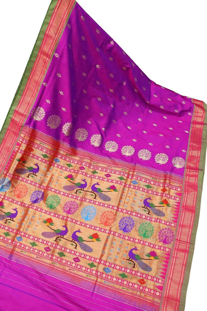 PS1P1SG123022806 Purple Paithani Handloom Pure Silk Saree – Luxurionworld