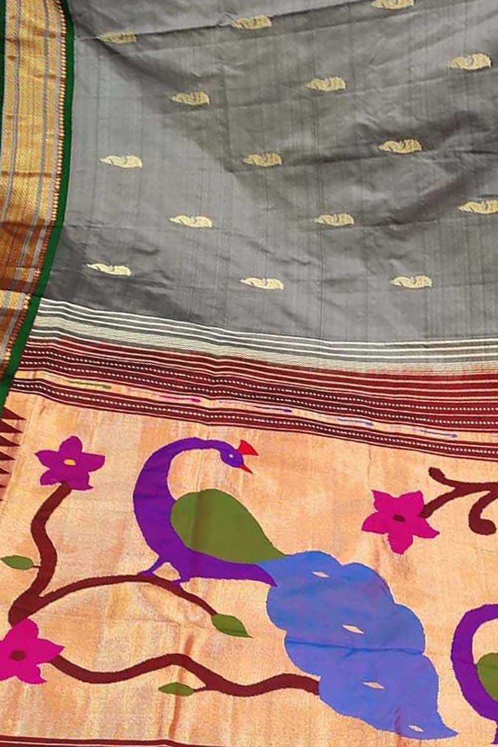 Agni~ Exclusive Pure Silk Handloom Printed Paithani With A Vibrant Blue  Base And Orange Pallu Saree in Wayanad at best price by Very Much Indian -  Justdial