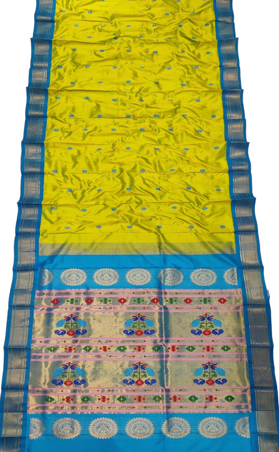 The sky blue Color with Akruti design tissu Contrast Border in designer  Paithani Silk saree.