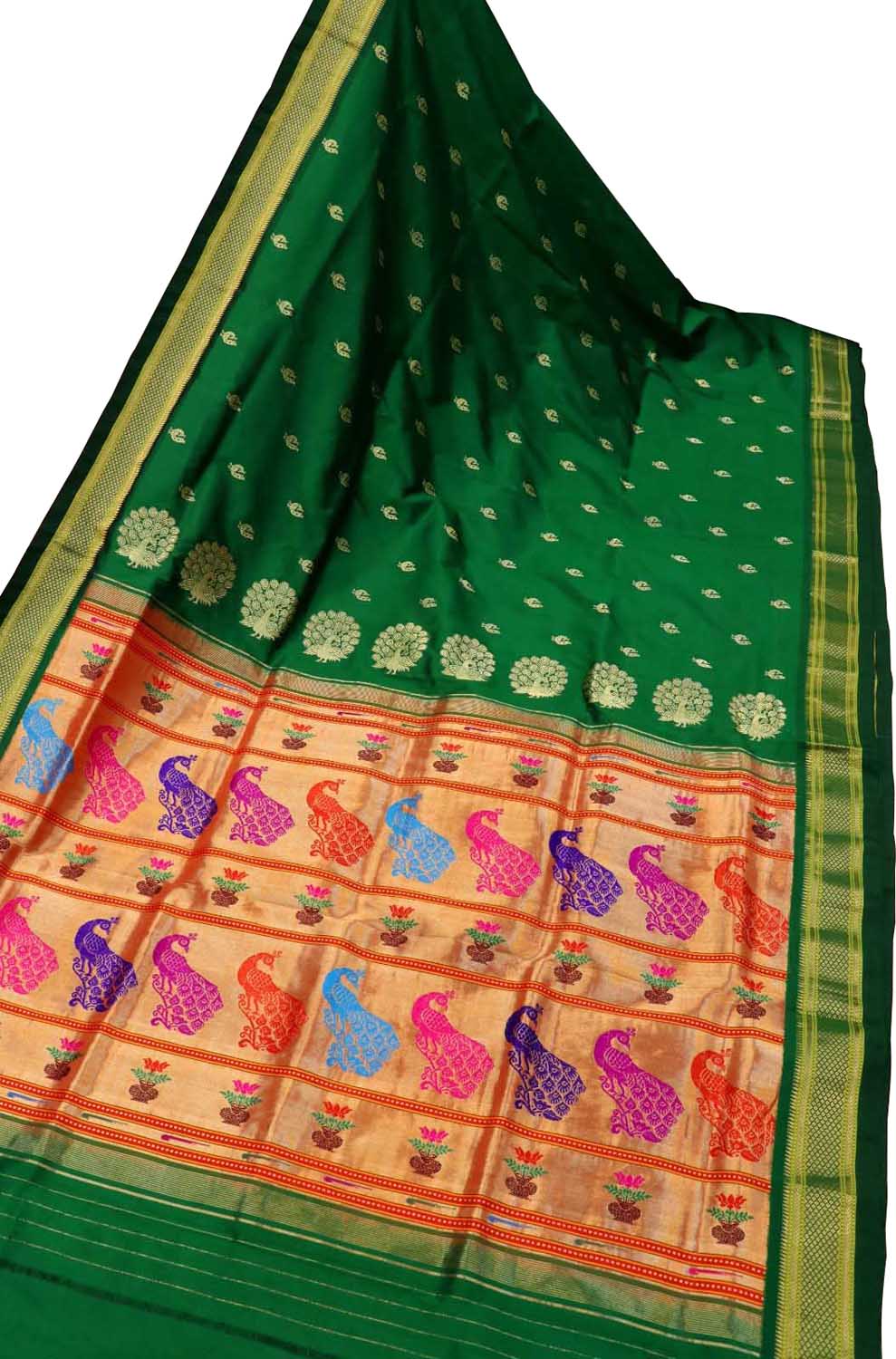 Sea Green Paithani Silk Saree And Blouse Piece – paanericlothing