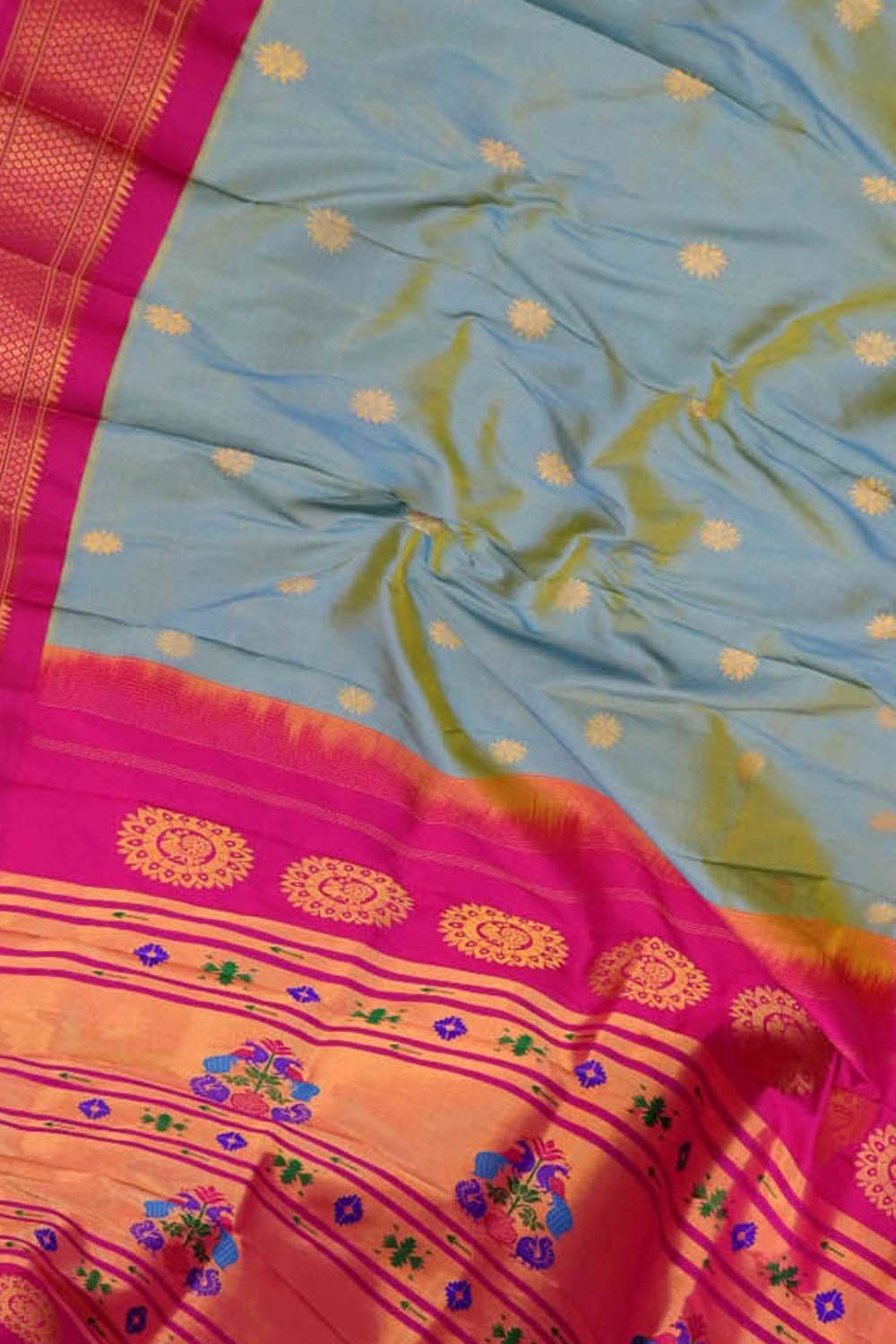 Blue woven paithani silk saree with blouse - Samvegi Creation - 4051558