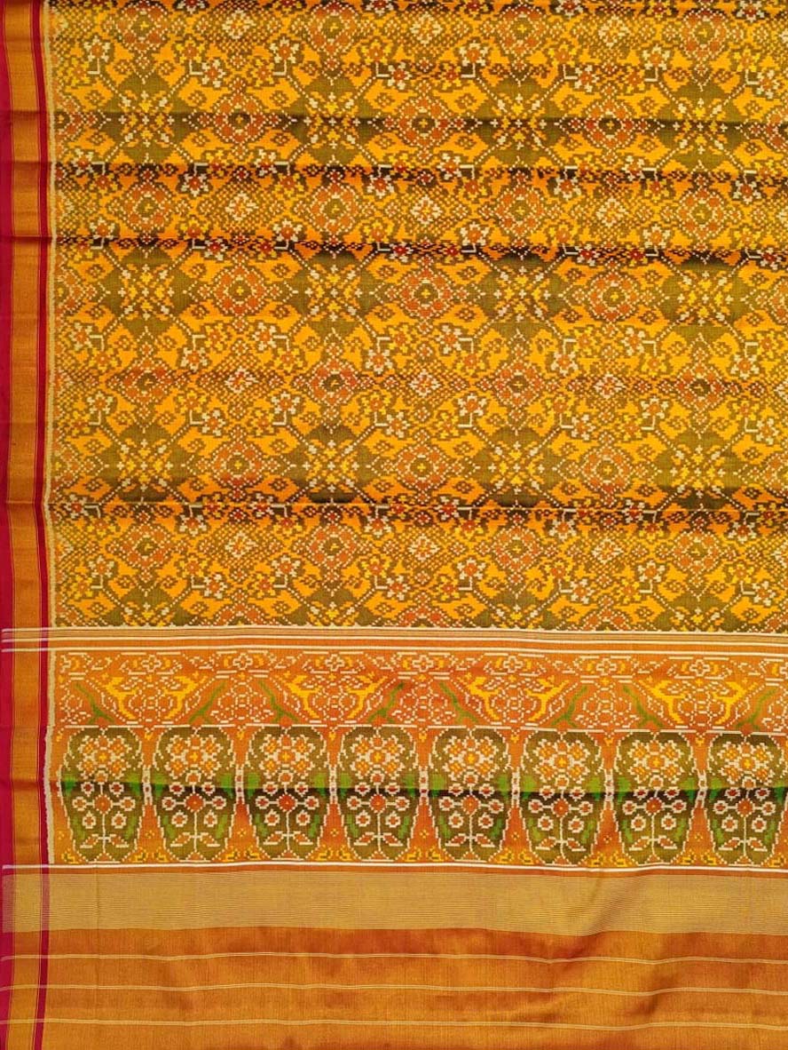 Buy Yellow Printed Fancy Patola Saree Online in USA| Green Zari Border –  Pure Elegance