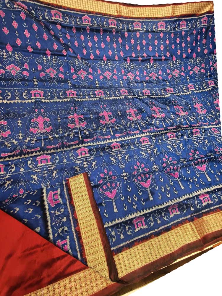 Sambalpuri Design Bamkai PapaSilk Saree with Blouse Piece Navy blue Colour  - India Looms