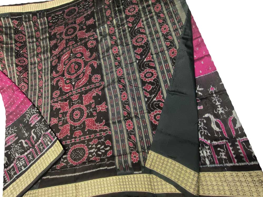 Sambalpuri Saree - Pure Cotton - Red and Black - ArtisanSoul