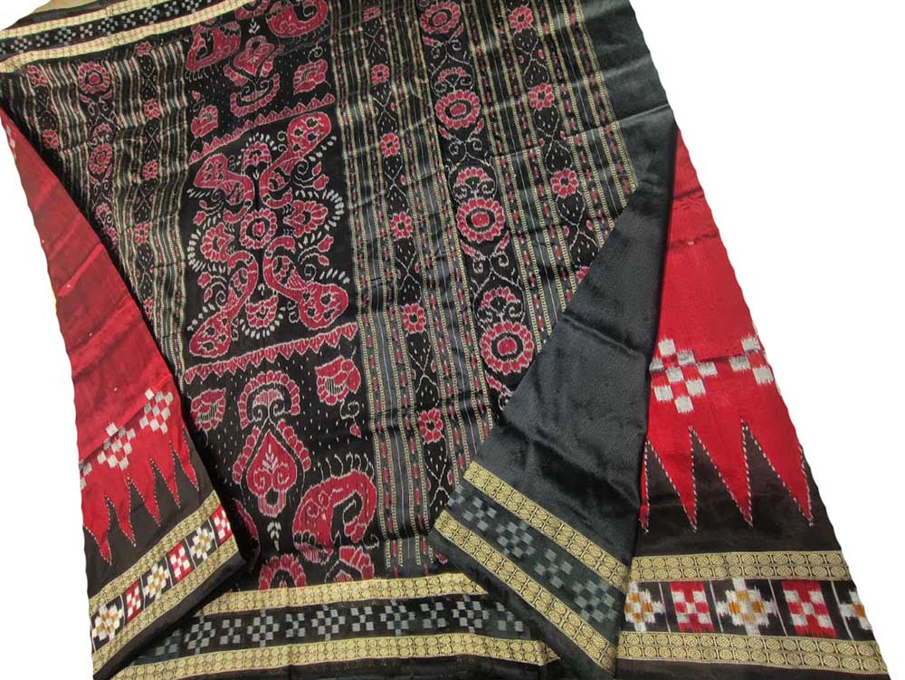 QUETZAL HANDLOOM SAREE Women's New Sambalpuri Cotton Print Saree With Blouse  (Beige & Black) : Amazon.in: Fashion