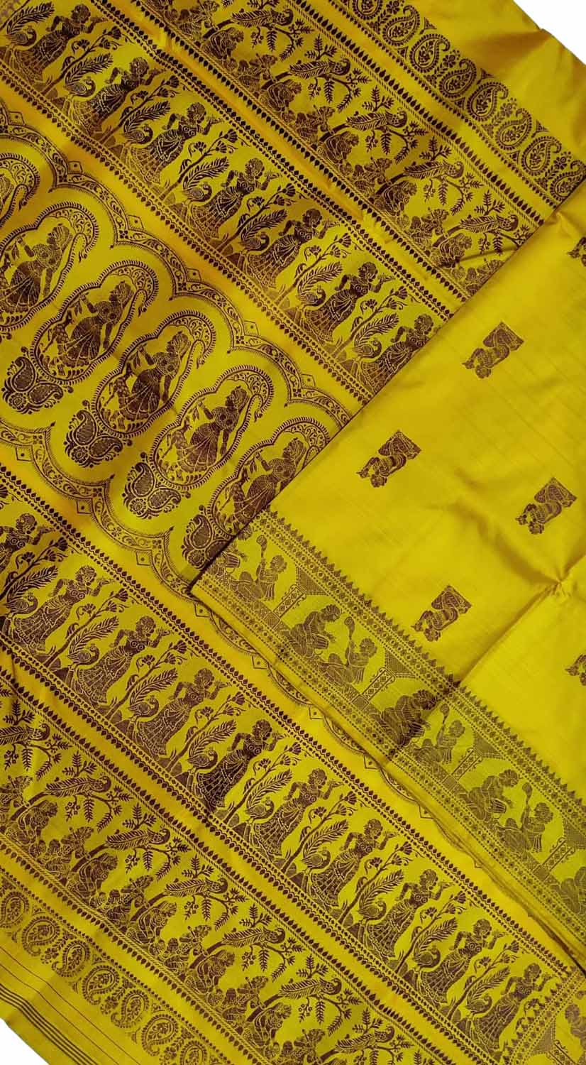 Yellow Baluchari Pure Silk Saree With Blouse Piece - All Silks - 4244246