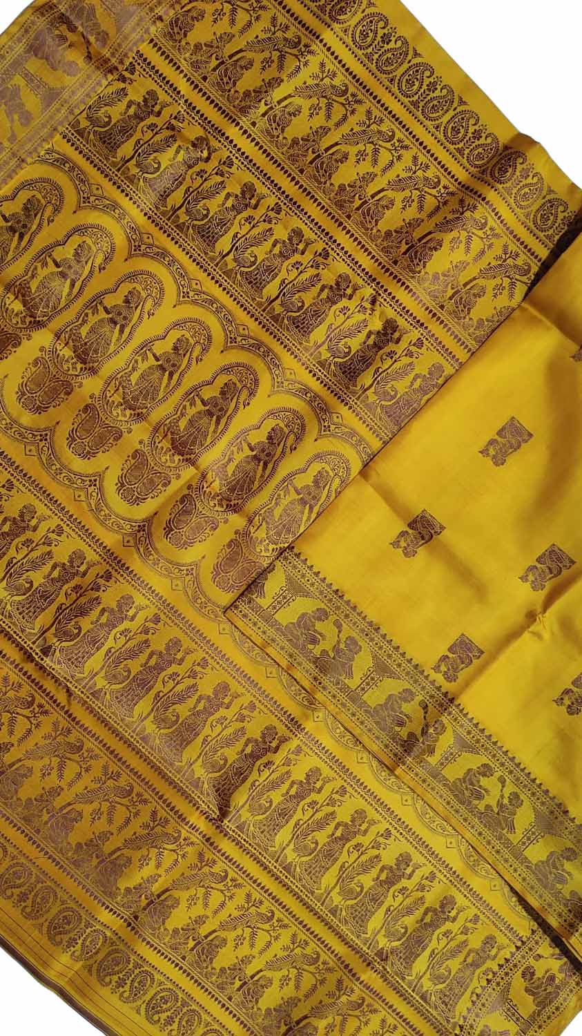 Buy RYN ENTERPRISE Woven Baluchari Jacquard Yellow Sarees Online @ Best  Price In India | Flipkart.com