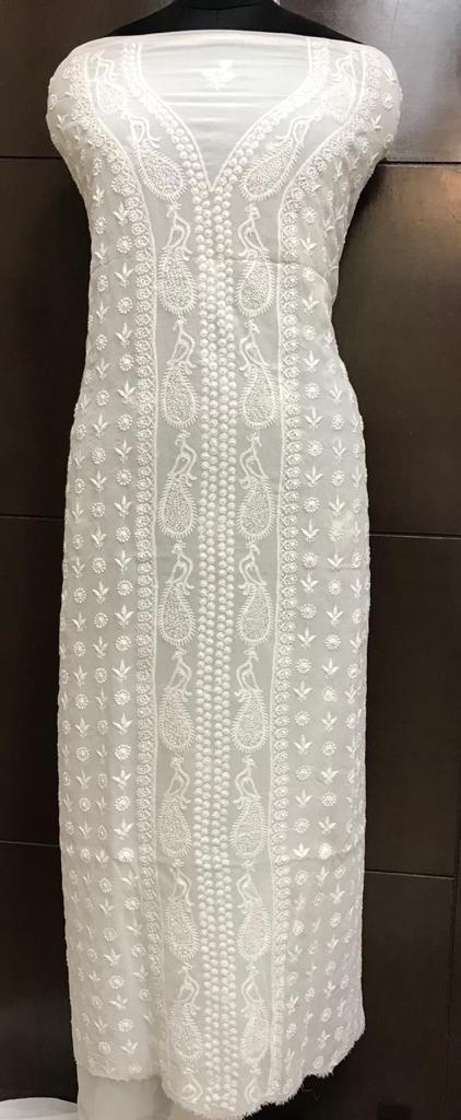 WPS Dyeable  Hand Embroidered Chikankari Pure Georgette Gotta Patti Work Kurti - Luxurion World