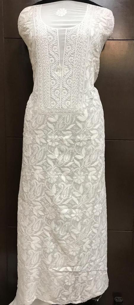 WPS Dyeable  Hand Embroidered Chikankari Pure Georgette Gotta Patti Work Kurti - Luxurion World