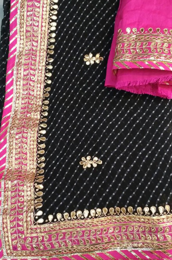 Chiffon Rani Pink Gota Patti Saree at Rs 650/piece | Shahdara | New Delhi |  ID: 2852949913462