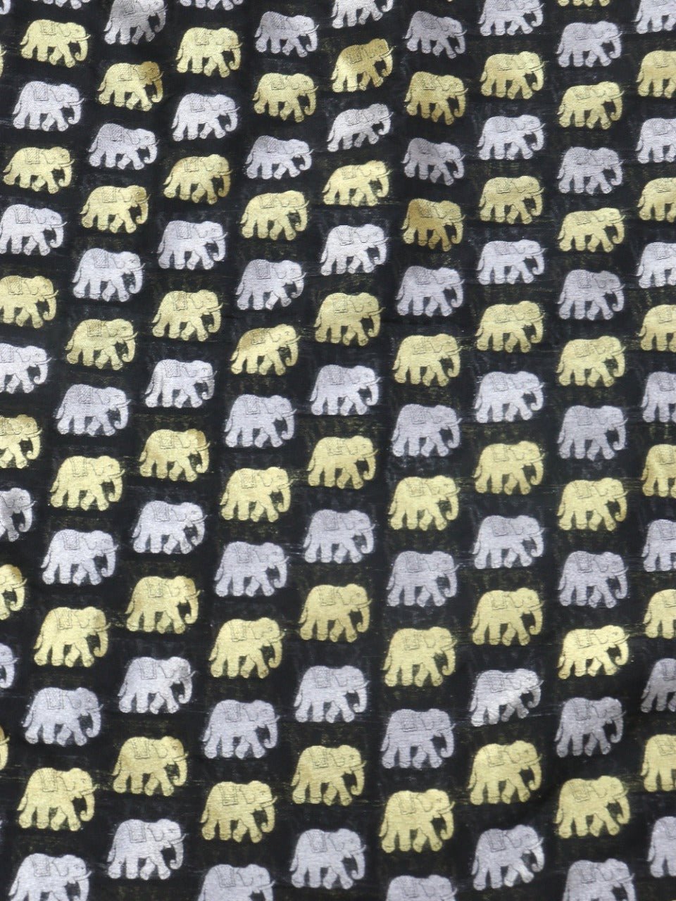 Black Banarasi Silk Elephant Design Fabric (1Mtr) - Luxurion World