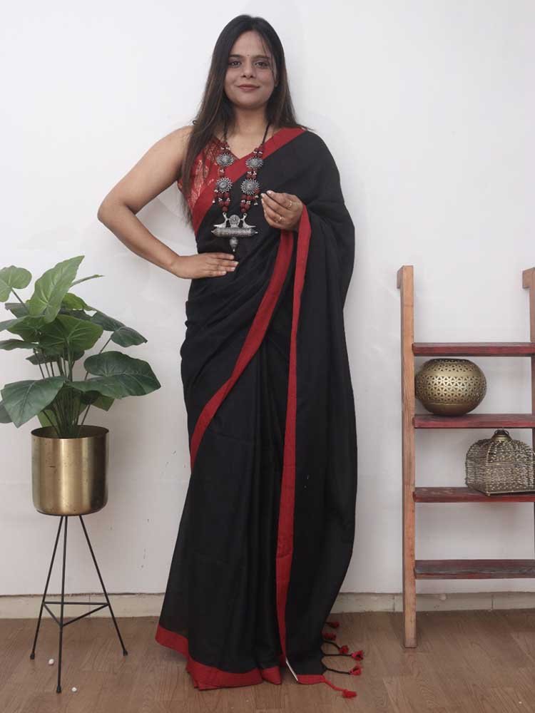 Black Zari Kota Chanderi - Aks Cotton Saree – Pakeeza Chikankari