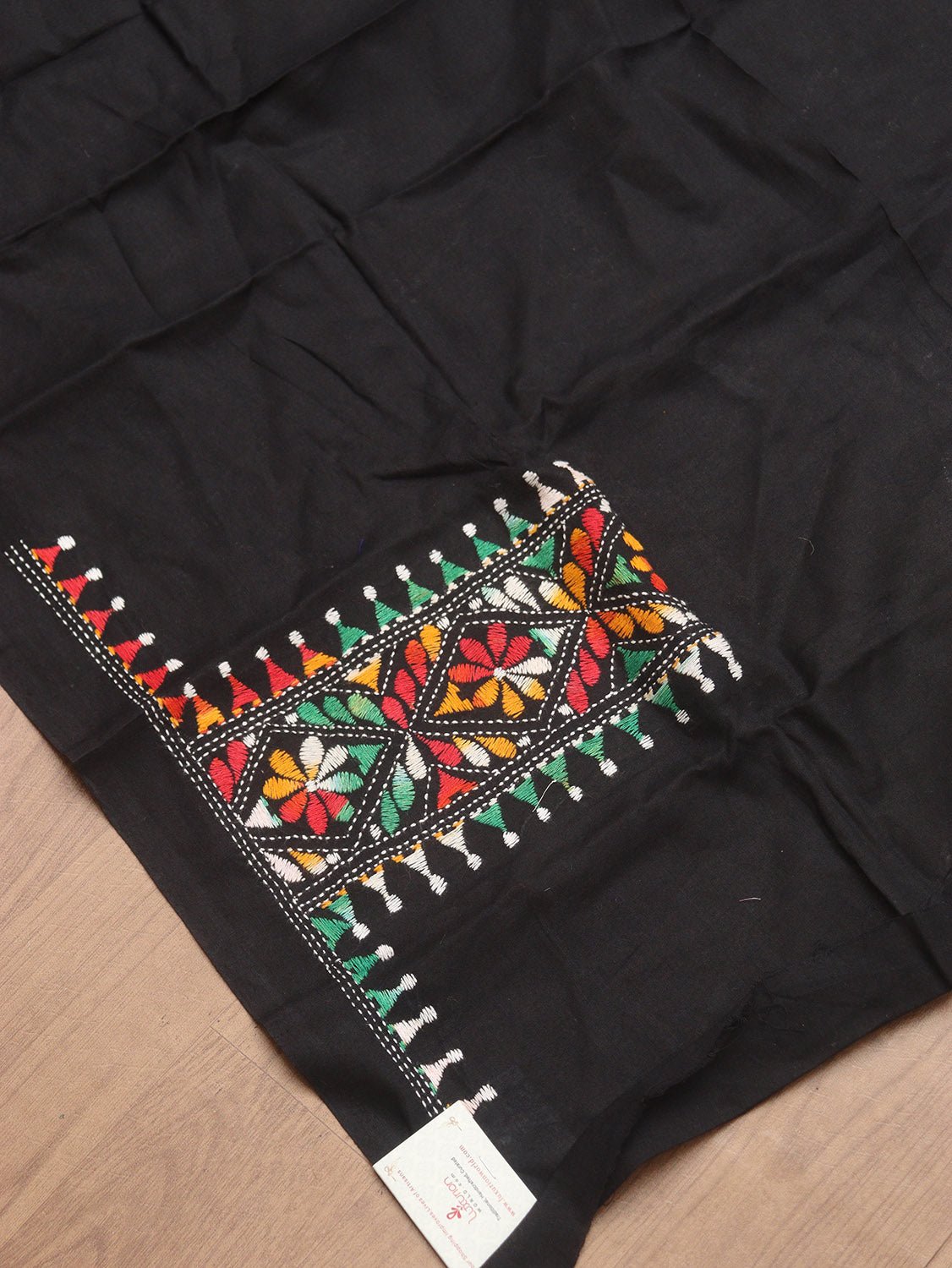 Black Embroidered Kantha Cotton Blouse Piece Fabric ( 1 Mtr ) - Luxurion World