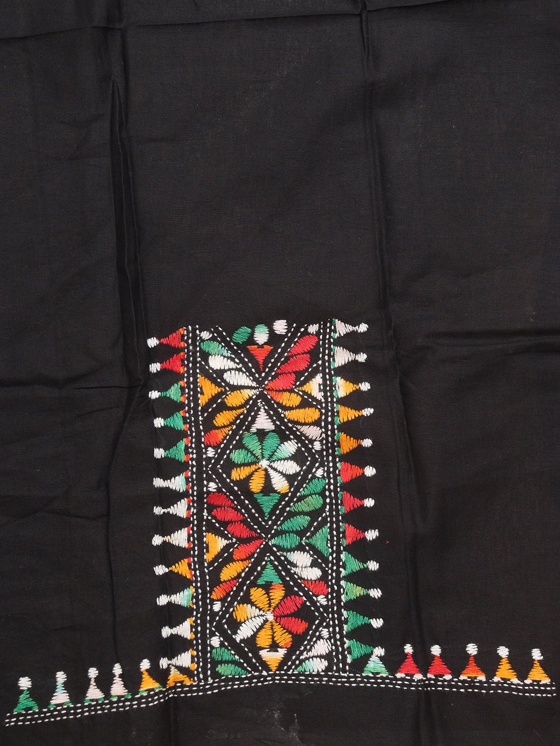 Black Embroidered Kantha Cotton Blouse Piece Fabric ( 1 Mtr ) - Luxurion World