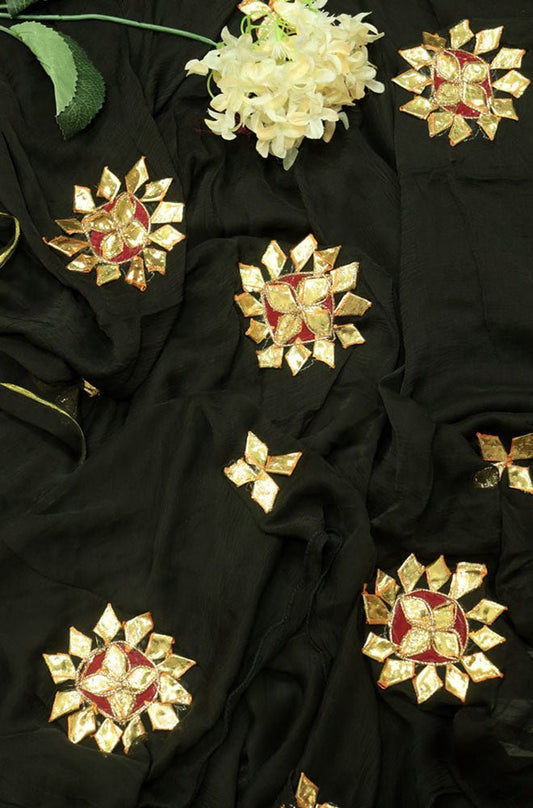 Stunning Black Gota Patti Chiffon Saree for Elegant Occasions - Luxurion World