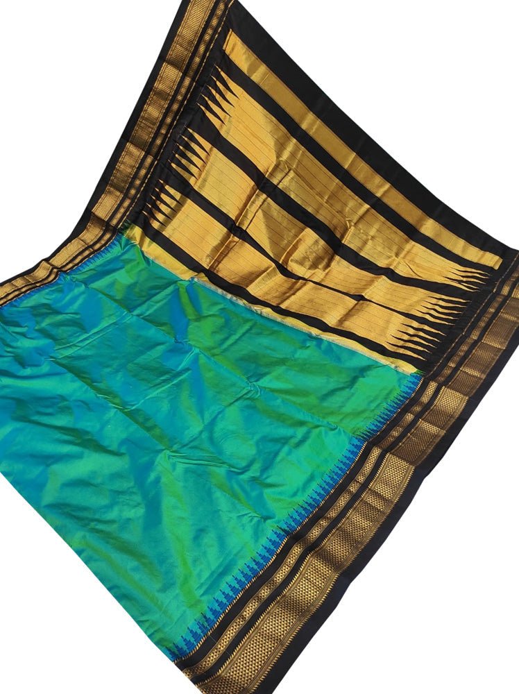 Buy CHARUKRITI Blue Cotton Silk Handwoven Saree with Unstitched Blouse and  Nakshi Borders online