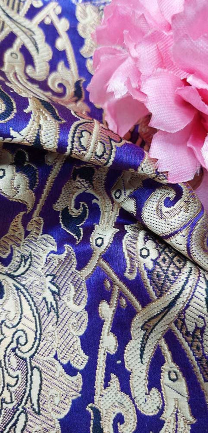 Blue Banarasi Silk Fabric ( 1 Mtr ) - Luxurion World