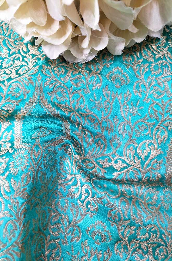 Blue Banarasi Silk Fabric ( 1 Mtr ) - Luxurion World