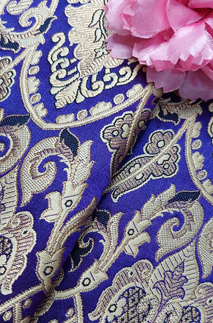 Blue Banarasi Silk Fabric ( 1 Mtr ) - Luxurion World