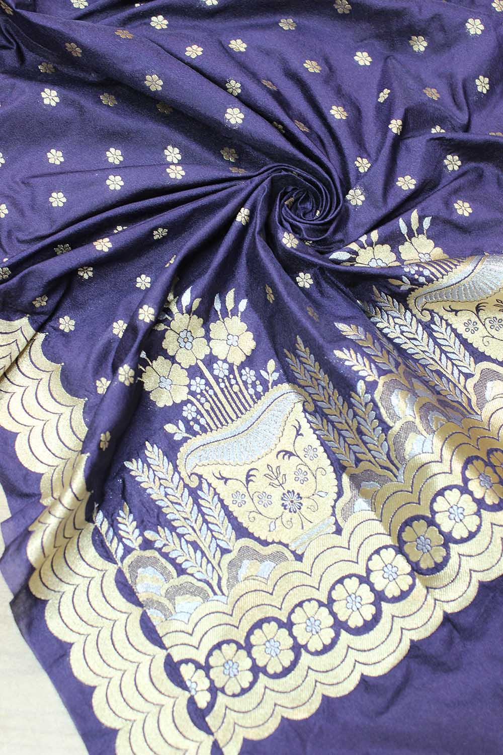 Blue purple Banarasi Silk Sona Roopa Booti Design Dupatta - Luxurion World