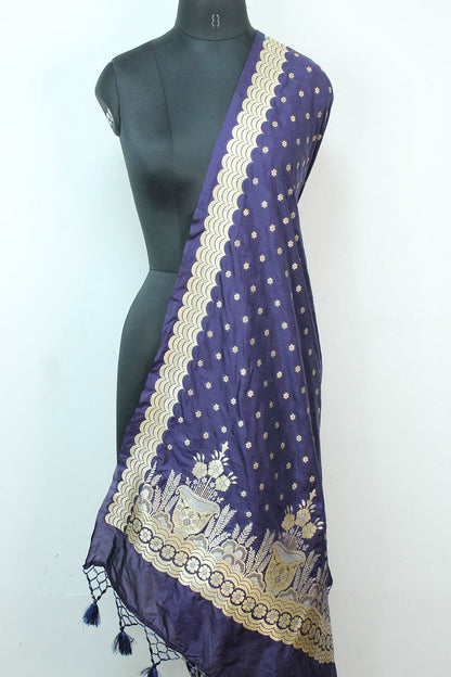 Blue purple Banarasi Silk Sona Roopa Booti Design Dupatta - Luxurion World