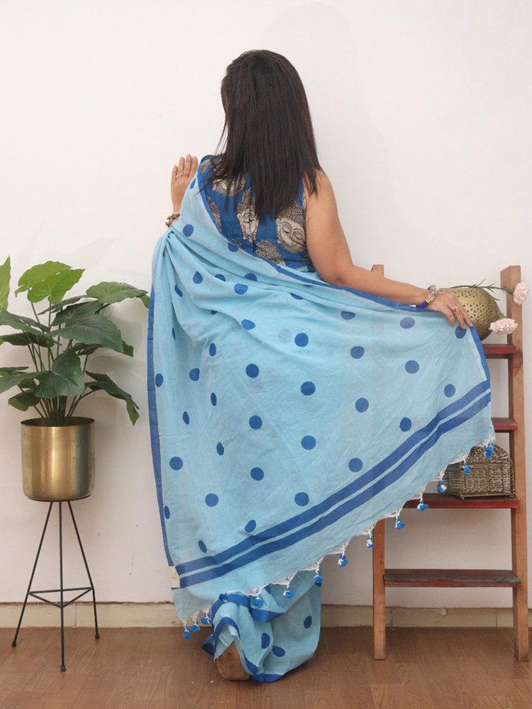 Buy Blue Satin Printed Polka Dots Sweetheart Pant Saree With Blouse For  Women by house of mithi kalra Online at Aza Fashions.