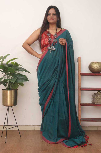 Blue Bengal Plain Cotton Saree - Luxurion World