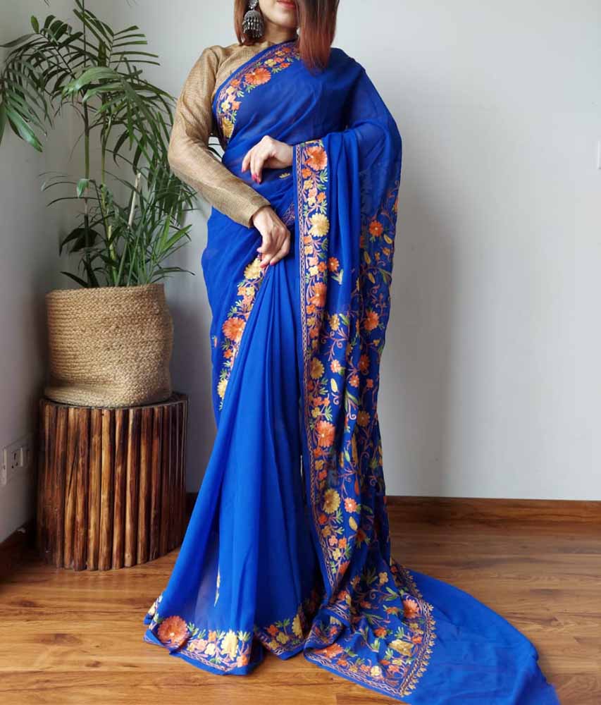 S08_Designer Kashmiri butta design Silk Sarees Dual tone color with at |  SwagQueen