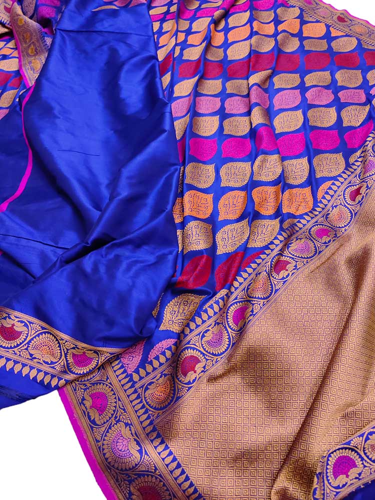 Blue Handloom Banarasi Pure Katan Silk Saree - Luxurion World