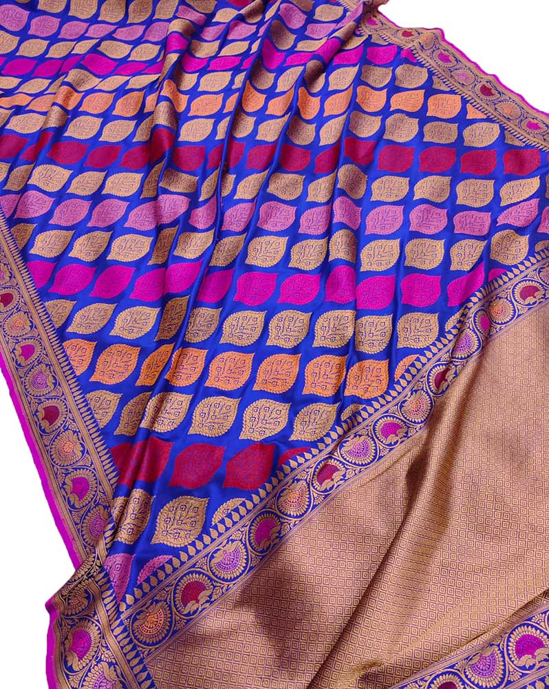 Blue Handloom Banarasi Pure Katan Silk Saree - Luxurion World