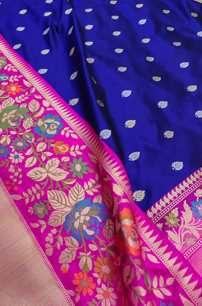 Blue Handloom Banarasi Pure Katan Silk Tanchui Saree - Luxurion World