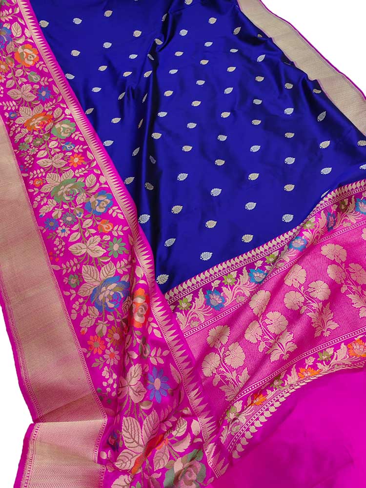 Blue Handloom Banarasi Pure Katan Silk Tanchui Saree - Luxurion World