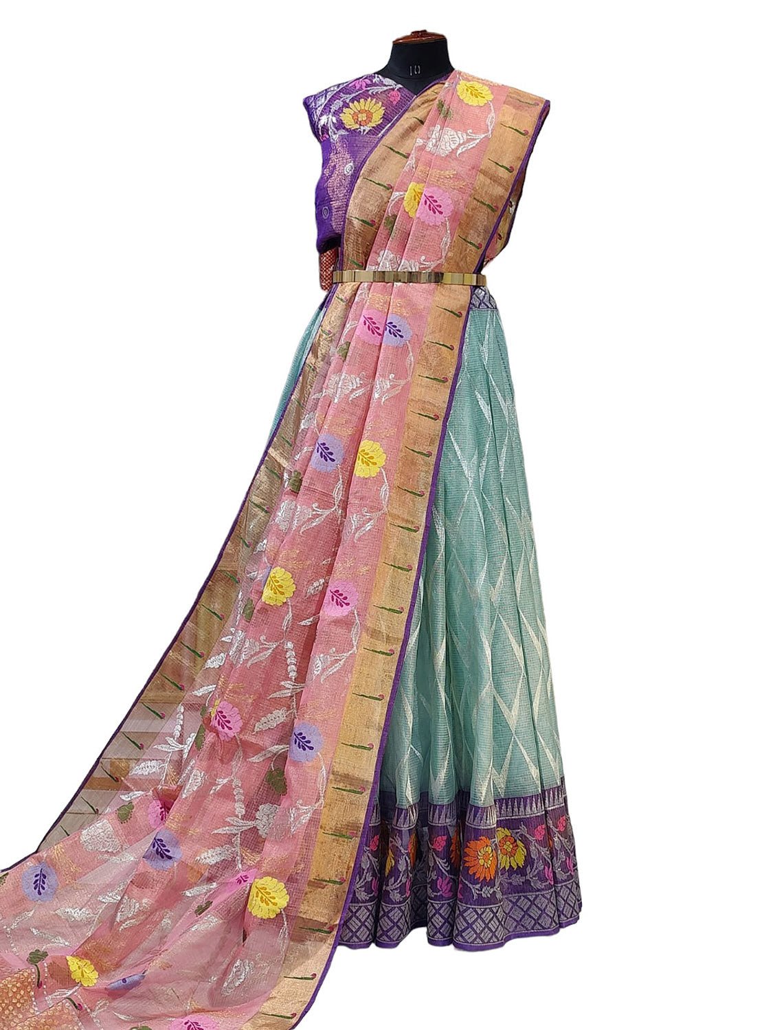 Buy Mustard Saree In Zari Kota Silk With Multi Colored Resham Embroidered  Flowers On The Border Online - Kalki Fashion