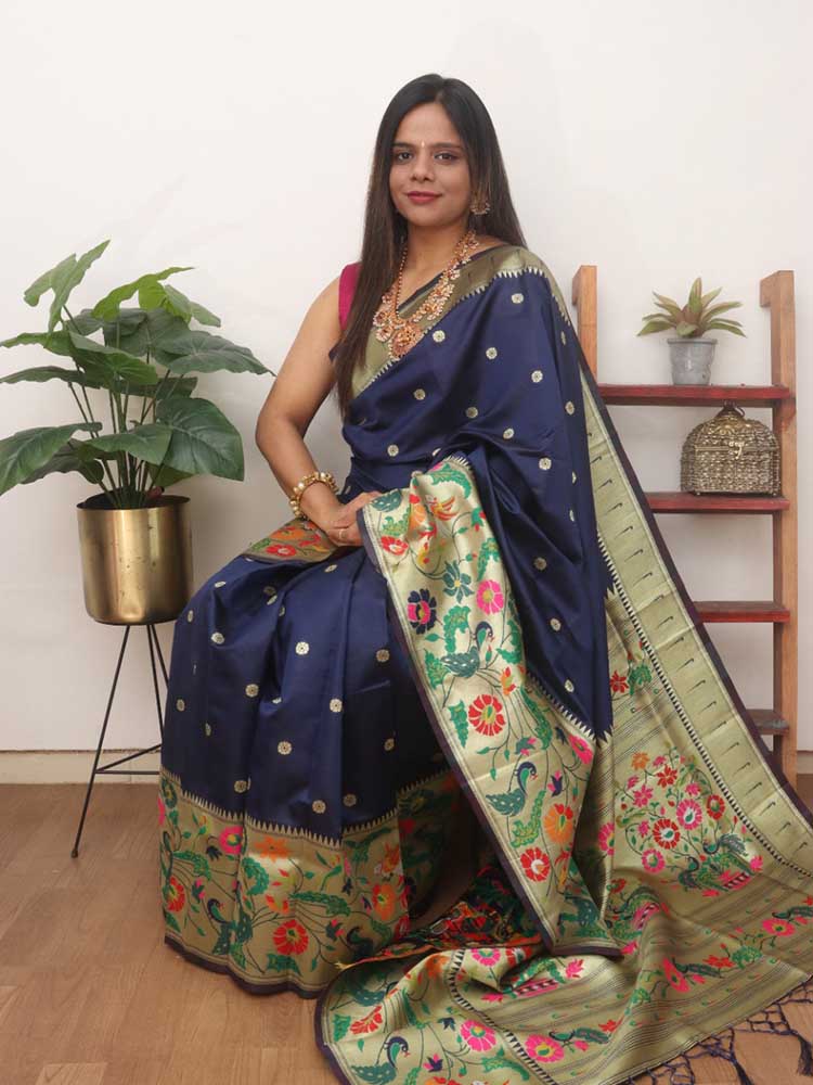 Navy Blue - Paithani Saree - Buy Pure Silk Paithani Sarees Online