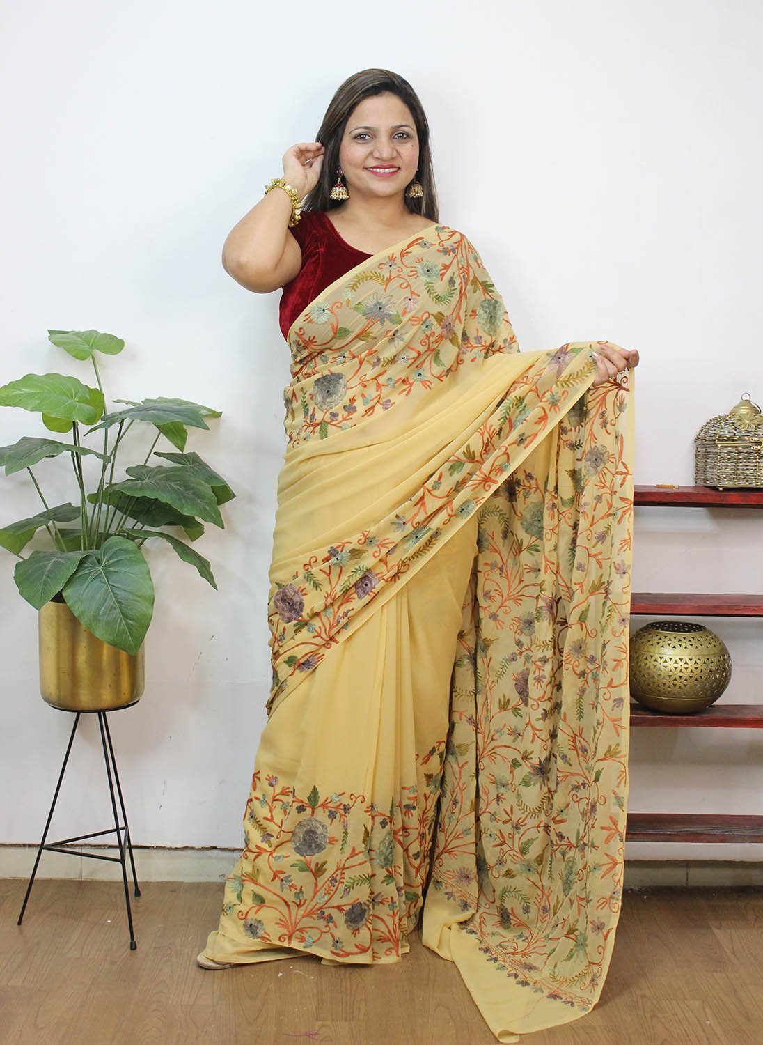 Line Green Pure Tussar Silk Saree All Over Kashmiri Work And Beautiful –  garment villa