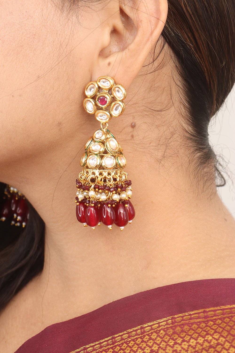 Buy 1 Gram Gold Daily Wear Small Gold Design Ruby Stone Earrings Online