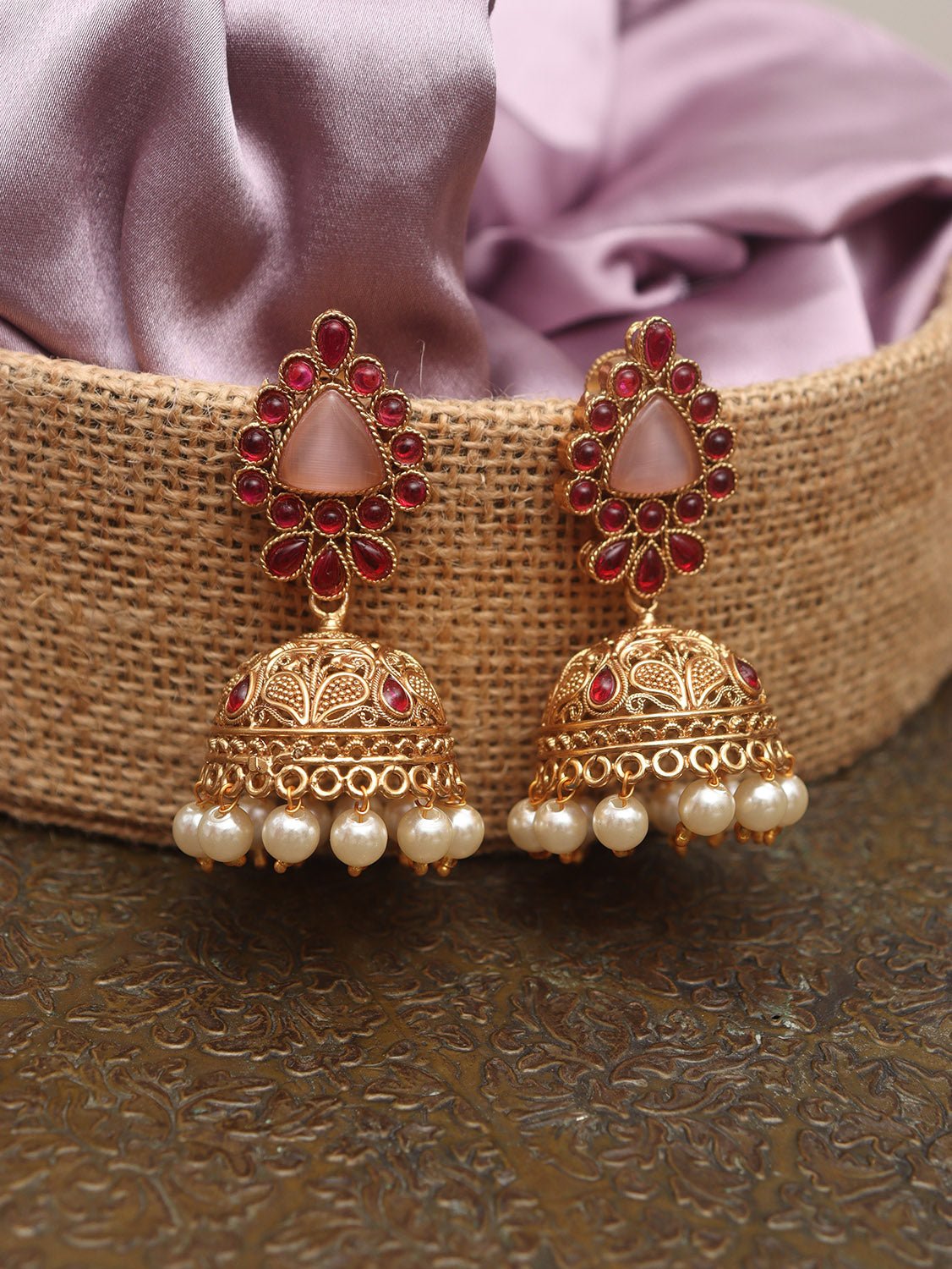 fcity.in - Beautiful Traditional Wedding Design Kundan Stone Work Jhumka  Maroon