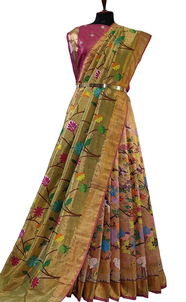 Buy Gold Dupatta Gajji Silk Printed Bandhani Textured Tissue Lehenga Set  For Women by Etasha by Asha Jain Online at Aza Fashions.