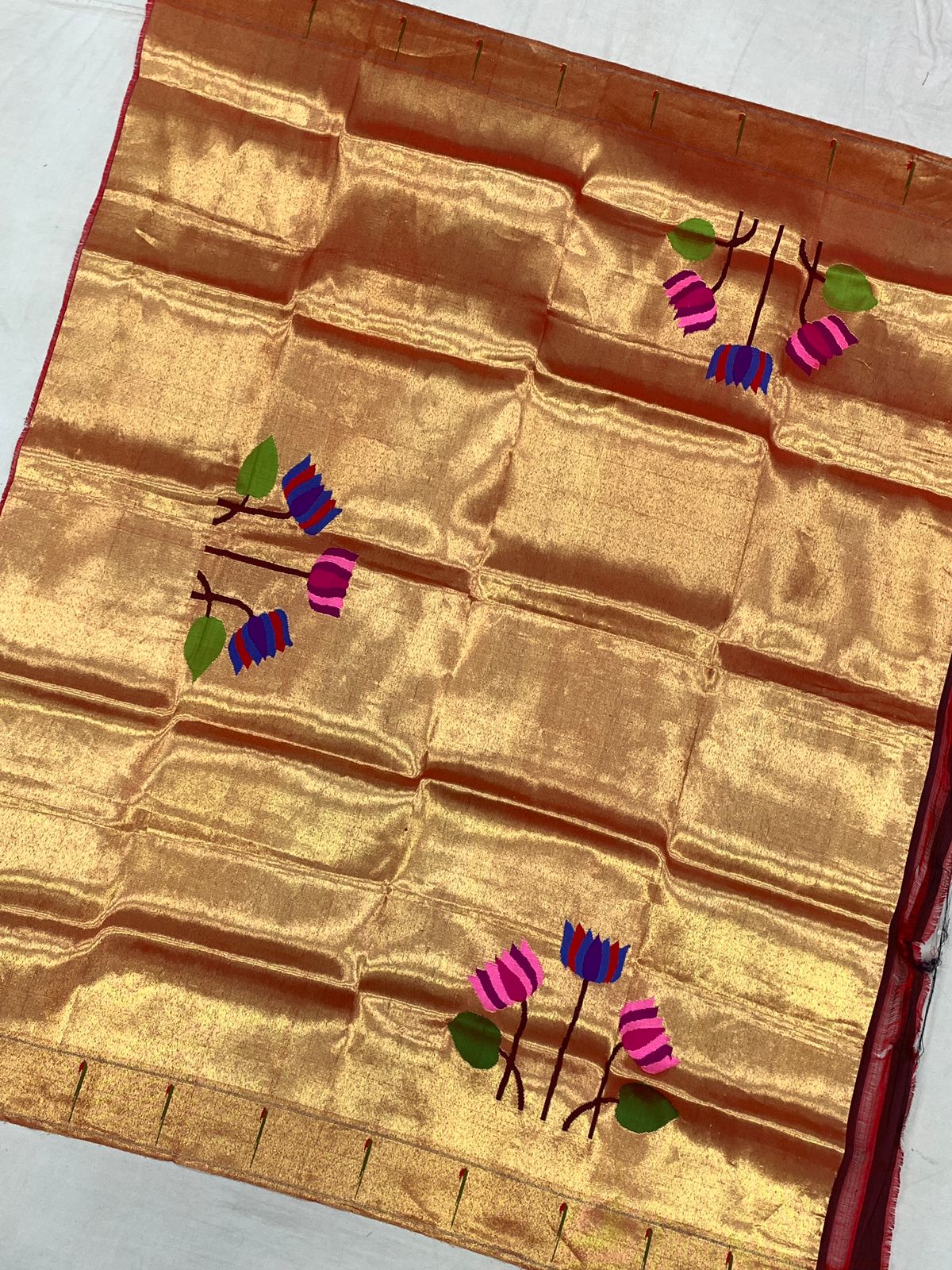 Golden Handloom Paithani Pure Silk Blouse Piece Fabric 1 Mtr