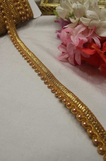 Golden Trendy Pearl Work Lace (9 Mtrs) - Luxurionworld