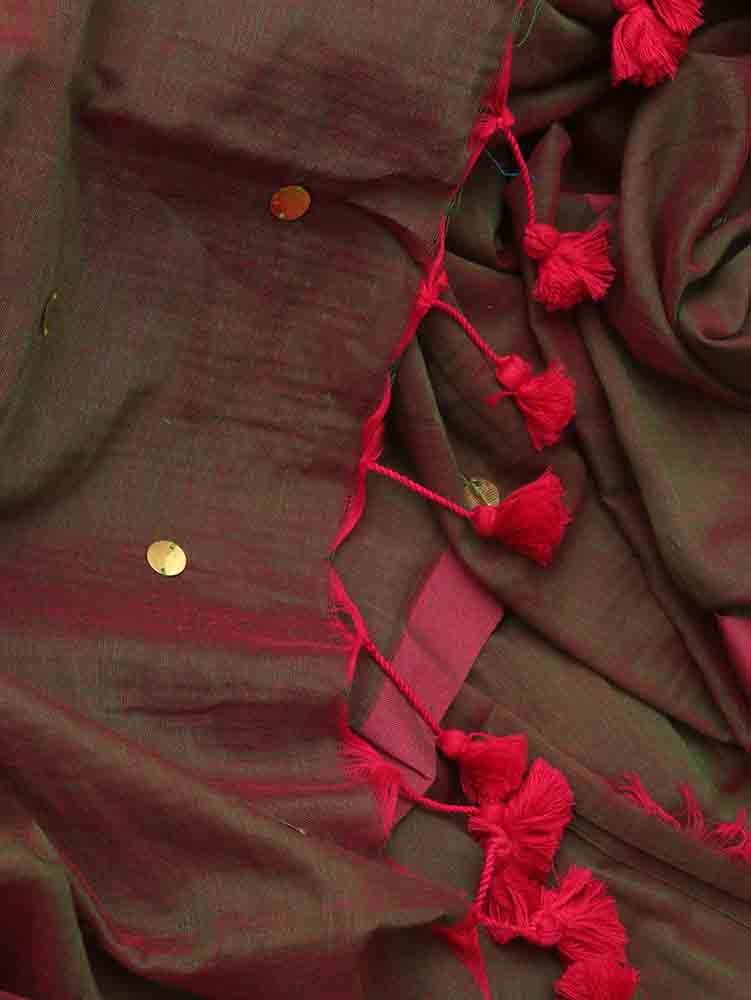 Green And Maroon Bengal Plain Cotton Saree - Luxurion World